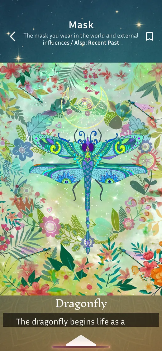 A card meaning screen showing the Dragonfly card